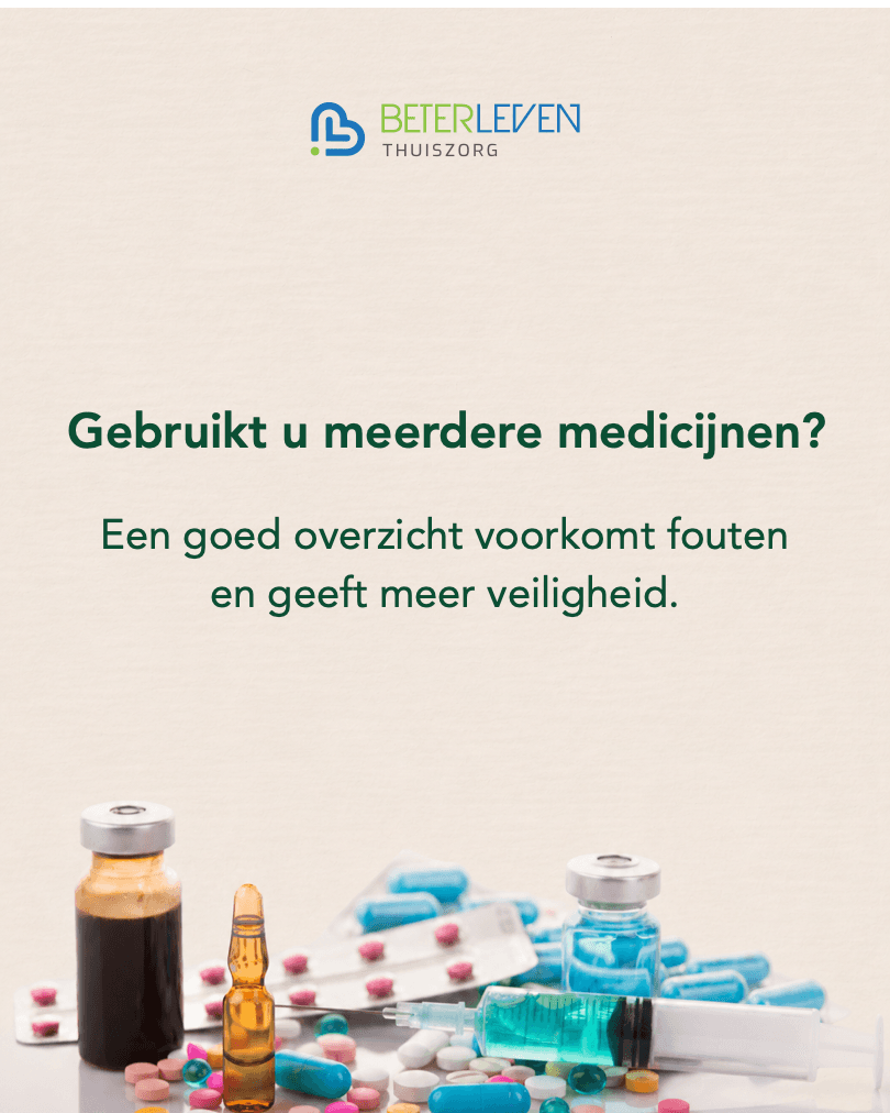 Voorlichtingsvisual van Beter Leven Thuiszorg over een goed medicatieoverzicht